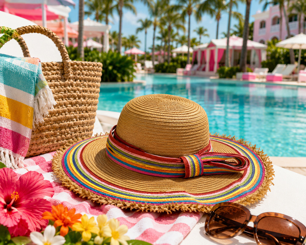 Betsey Johnson Rainbow Ribbon Floppy Sun Hat Wide Brim Straw Beach O/S Adjusts